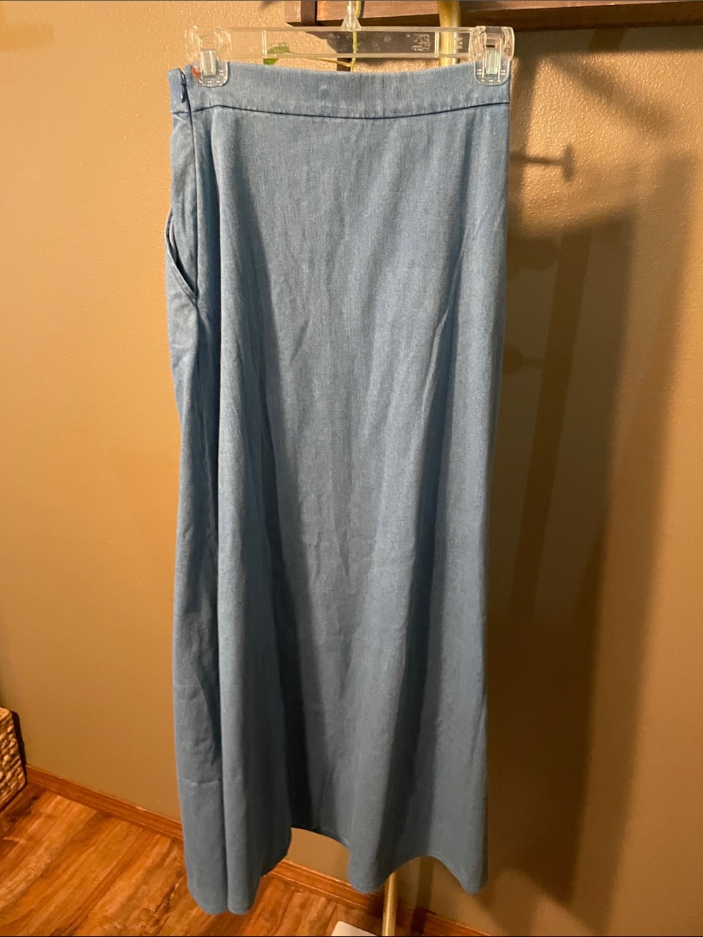 NWT Susana Monaco Blue Denim Maxi Skirt with High Side Slit - Picture 7 of 8